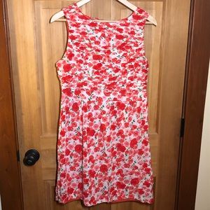Poppy print, ruched top knee-length cocktail dress